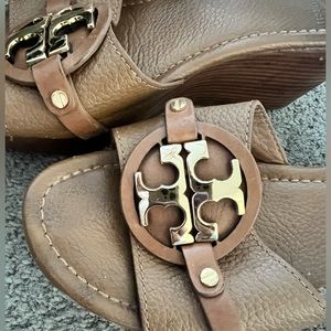 Tory Burch Brown Leather Wedge Sandals Size 7.5